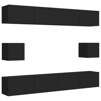 Set De Muebles De Salón Tv 6 Piezas Madera Ingeniería Negro