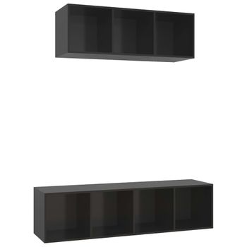 Muebles De Salón 2 Piezas Madera De Ingeniería Negro Brillo