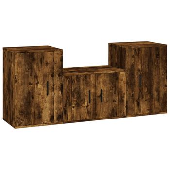 Set De Muebles De Tv 3 Piezas Madera Contrachapada Roble Ahumado