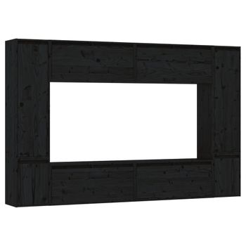 Muebles Para Tv 8 Piezas Madera Maciza De Pino Negro