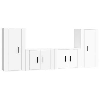 Set De Muebles De Tv 4 Piezas Madera Contrachapada Blanco Brillo