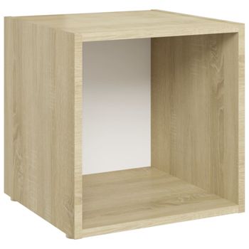 Mueble Tv Madera Contrachapada Blanco Y Roble Sonoma 37x35x37cm