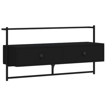 Mueble De Tv De Pared Madera Ingeniería Negro 100,5x30x51 Cm