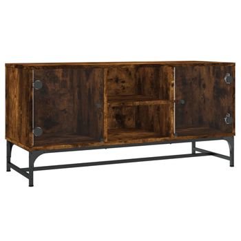 Mueble De Tv Con Puertas De Vidrio Roble Ahumado 102x37x50 Cm