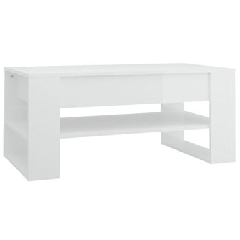 Mesa De Centro Madera Contrachapada Blanco Brillo 102x55x45 Cm