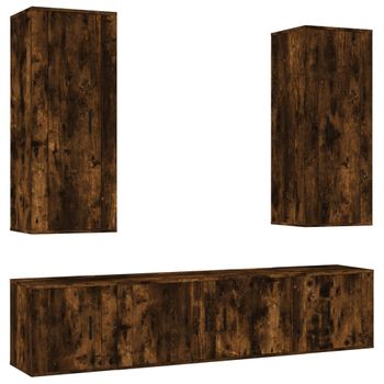 Set De Muebles De Tv 5 Piezas Madera Contrachapada Roble Ahumado