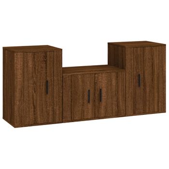 Set De Muebles Para Tv 3 Piezas Madera Contrachapada Roble Marrón