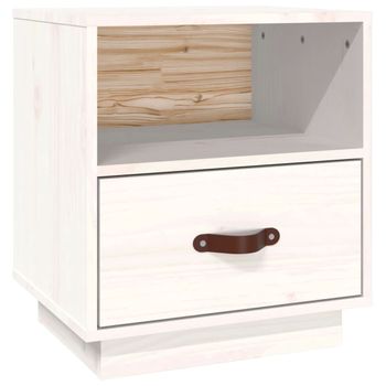 Mesita De Noche Madera Maciza De Pino Blanca 40x34x45 Cm