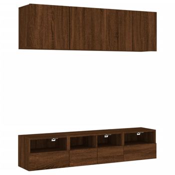 Muebles De Tv De Pared 5 Piezas Madera De Ingeniería Marrón Roble