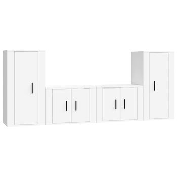 Set De Muebles Para Tv 4 Piezas Madera Contrachapada Blanco