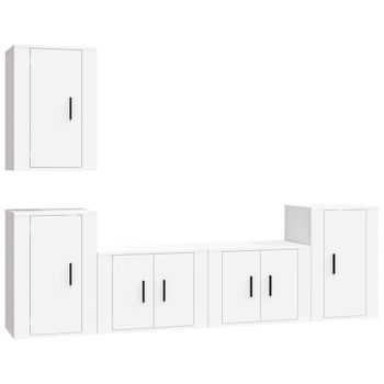 Set De Muebles Para Tv 5 Piezas Madera Contrachapada Blanco