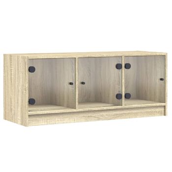 Mueble De Tv Con Puertas De Vidrio Roble Sonoma 102x37x42 Cm