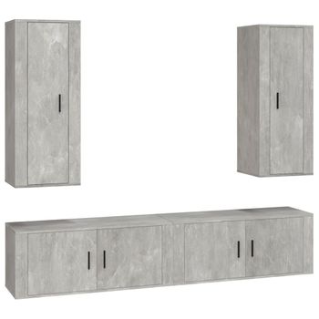 Set De Muebles De Tv 4 Piezas Madera Contrachapada Gris Hormigón