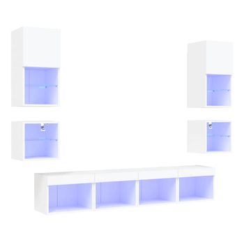 Muebles De Tv De Pared Con Led 8 Piezas Madera Ingeniería Blanco