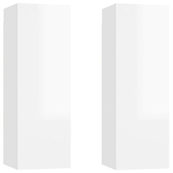 Muebles Para Tv 2 Unidades Contrachapada Blanco Brillo 30,5x30x90 Cm