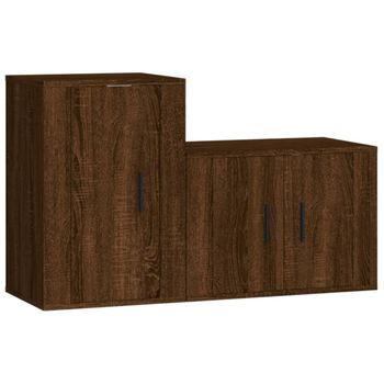 Set De Muebles Para Tv 2 Piezas Madera Contrachapada Roble Marrón