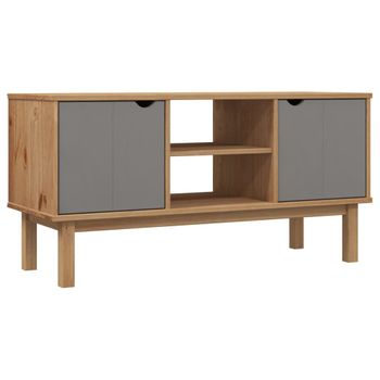 Mueble Tv Otta Madera Maciza Pino Marrón Y Gris 113,5x43x57 Cm