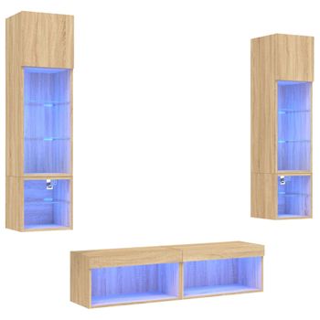 Muebles Tv Pared Con Led 6 Piezas Madera Ingeniería Roble Sonoma