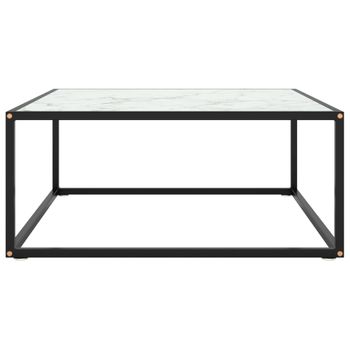 Mesa De Centro Negra Con Vidrio De Mármol Blanco 80x80x35 Cm