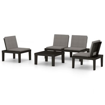 Set De Muebles De Jardín 4 Piezas Con Cojines Plástico Gris