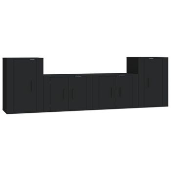 Set De Muebles Para Tv 4 Piezas Madera Contrachapada Negro