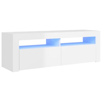 Mueble De Tv Con Luces Led Blanco Brillante 120x35x40 Cm