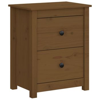 Mesita De Noche Madera Maciza De Pino Marrón Miel 50x35x61,5 Cm