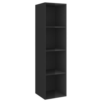 Mueble Tv Pared Contrachapada Negro Brillo 37x37x142,5 Cm