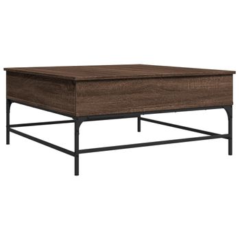 Mesa De Centro Madera Ingeniería Metal Roble Marrón 95x95x45 Cm