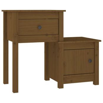 Mesita De Noche Madera Maciza Pino Marrón Miel 79,5x38x65,5 Cm