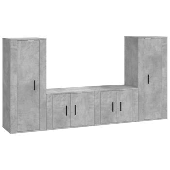 Set De Muebles De Tv 4 Piezas Madera Contrachapada Gris Hormigón