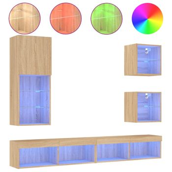 Muebles Tv Pared Con Led 5 Piezas Madera Ingeniería Roble Sonoma