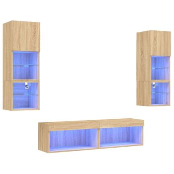 Muebles Tv Pared Con Led 6 Piezas Madera Ingeniería Roble Sonoma