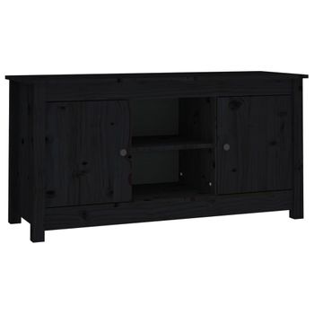 Mueble De Tv De Madera Maciza De Pino Negro 103x36,5x52 Cm