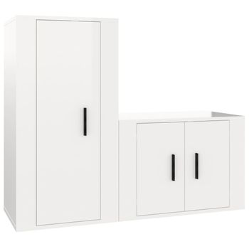 Set De Muebles De Tv 2 Piezas Madera Contrachapada Blanco Brillo