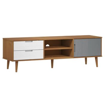 Mueble De Tv Molde Madera Maciza De Pino Marrón 158x40x49 Cm