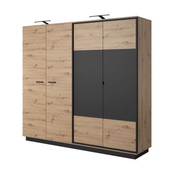 Armario Con Puertas Batientes Nest Led 220x54x202 Crema & Negro