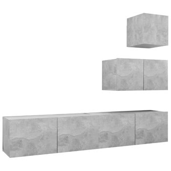 Set De Muebles De Salón 4 Piezas Madera Ingeniería Gris Hormigón