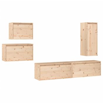 Muebles Para Tv 5 Piezas Madera Maciza De Pino