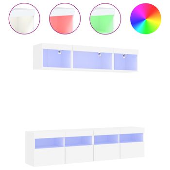 Muebles De Tv De Pared Con Led 5 Piezas Madera Ingeniería Blanco