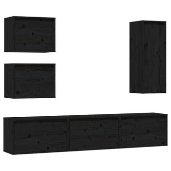 Muebles Para Tv 6 Piezas Madera Maciza De Pino Negro