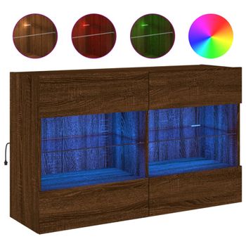 Mueble Tv De Pared Con Luces Led Roble Marrón 98,5x30x60,5 Cm