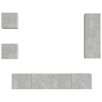 Set De Muebles De Tv 5 Piezas Madera Contrachapada Gris Hormigón