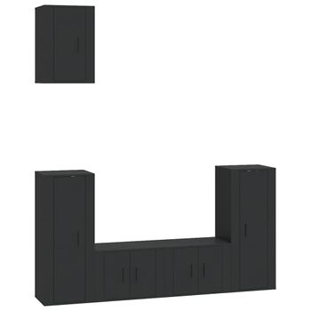 Set De Muebles Para Tv 5 Piezas Madera Contrachapada Negro