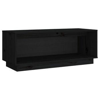 Mueble De Tv De Madera Maciza De Pino Negro 90x35x35 Cm