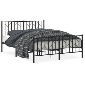 Estructura De Cama Cabecero Y Pie De Cama Metal Negro 135x190cm