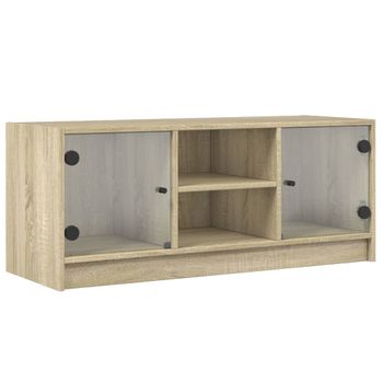 Mueble De Tv Con Puertas De Vidrio Roble Sonoma 102x37x42 Cm