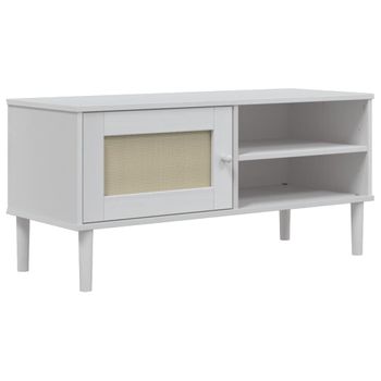 Mueble De Tv Senja Aspecto Ratán Madera Pino Blanco 106x40x49cm