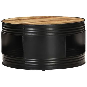 Mesa De Centro Madera Maciza De Mango Rugosa Negra 68x68x36 Cm