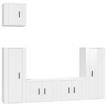 Set De Muebles De Tv 5 Piezas Madera Contrachapada Blanco Brillo